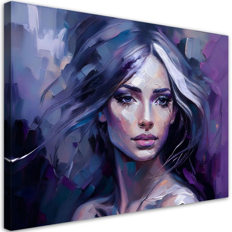Obraz do salonu sypialni Feeby Portret Kobiety Glamour Fioletowy 90x60 cm 1szt