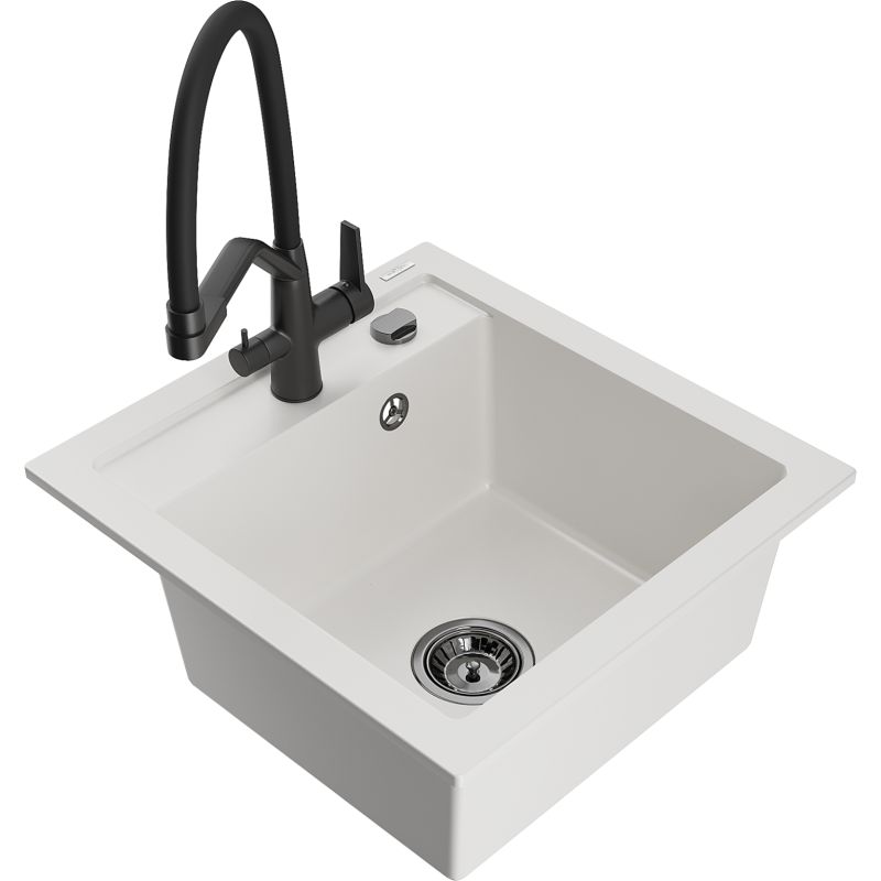 Zlewozmywak granitowy 1-komorowy Mexen Vito z baterią kuchenną Duo czarny - 6503-77-671701-70-B 1 szt.