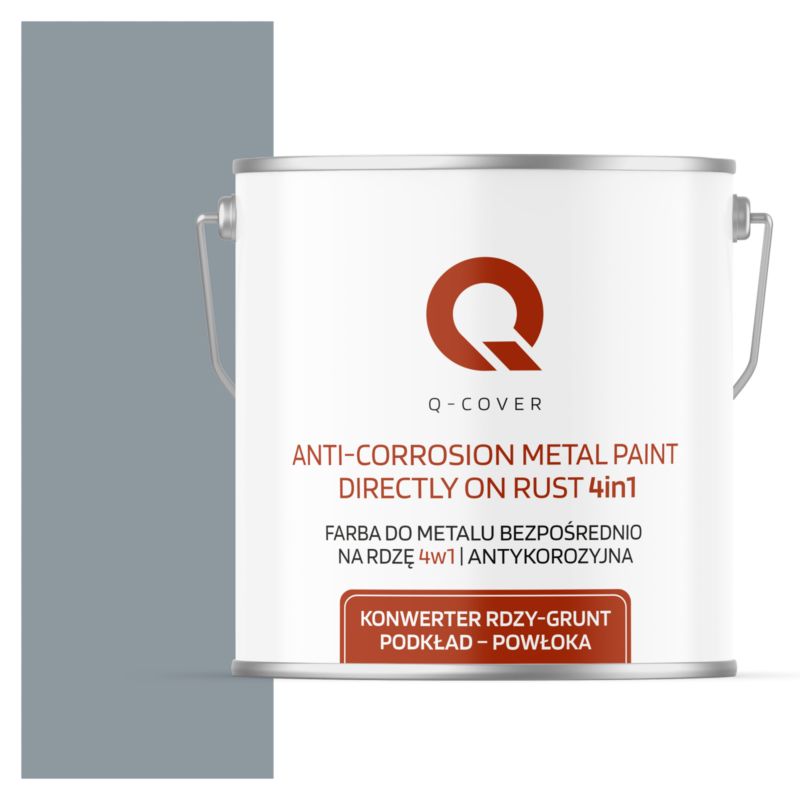 Farba do Metalu Prosto na Rdzę 4w1 Q-Cover Szaro-błękitny RAL7001 Wysoki Połysk 5L