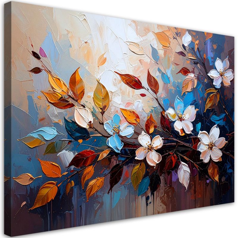 Obraz do salonu Feeby Kolorowe Liście Kwiaty imitacja farby olejnej 100x70cm 1szt