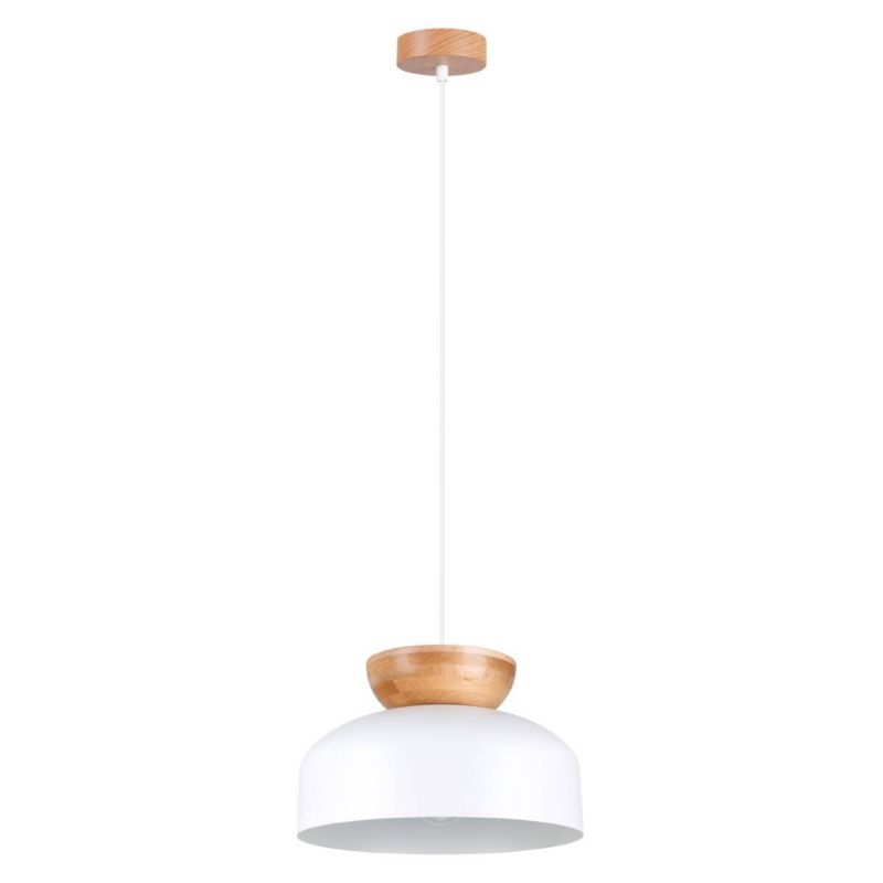 Lampa wisząca Sollux Lighting Marion 3226 biała naturalne drewno szerokość 29.5 cm 1xE27 x 1 szt.