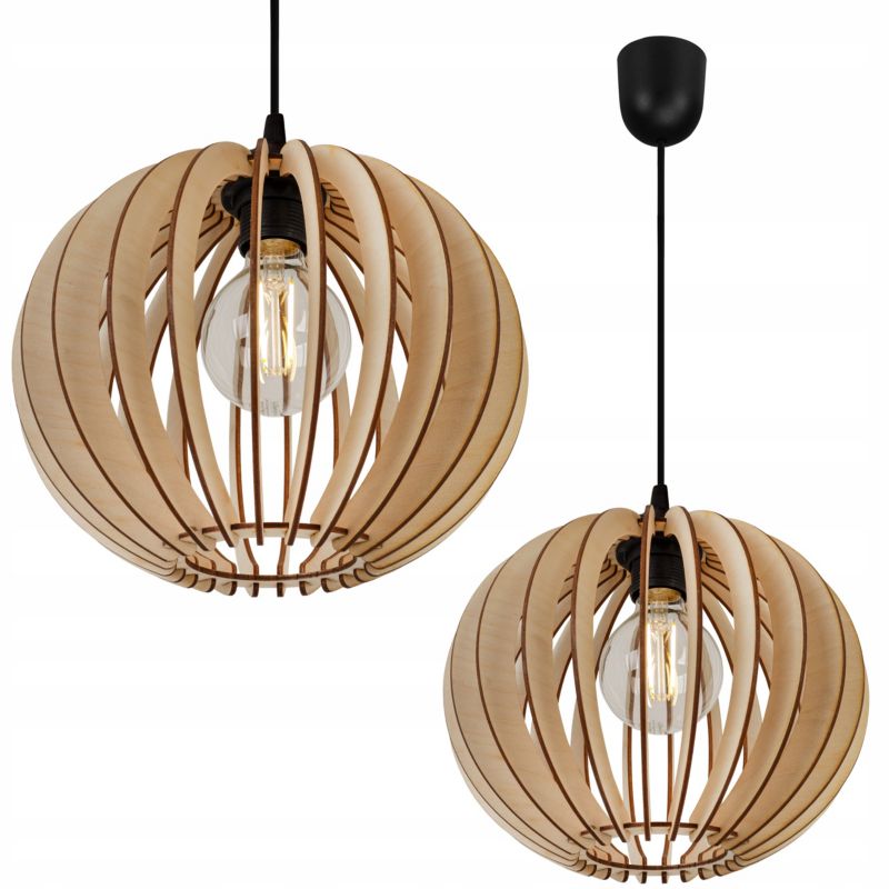Lampa sufitowe wisząca Light Home LH Timber plastik 1x E27 60W klosz drewno kula 27cm naturalny/czarny 1szt.
