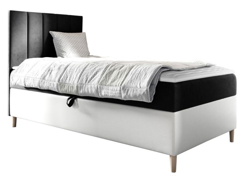 Łóżko kontynentalne MIRJAN 24 Maja Junior 1 100x200, Strona: Lewa biała ekoskóra/czarny 1 szt.