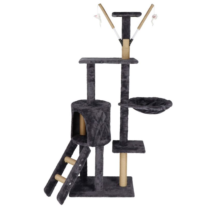 Drapak dla kota legowisko z zabawkami Springos 6-poziomowy sizal grafitowo-brązowy 1 szt.