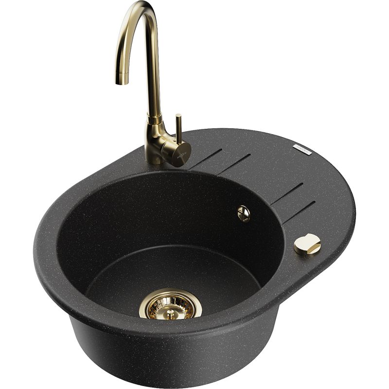 Zlewozmywak granitowy 1-komorowy Mexen Kevin z ociekaczem i baterią kuchenną Telma szary - 6517-71-670200-71 1 szt.