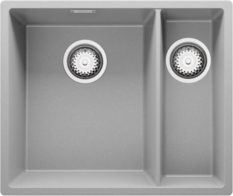 Zlewozmywak podblatowy Londyn Duo PRIMAGRAN 56x47cm do szafki od 60cm, Szary + Syfon, S005, 1 szt.