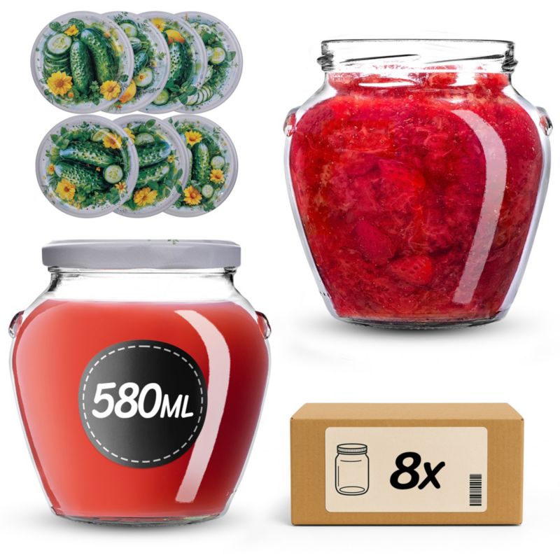 Słoiki na przetwory 580ml + wieczka "Kompozycja ogórków" 82mm 8szt.