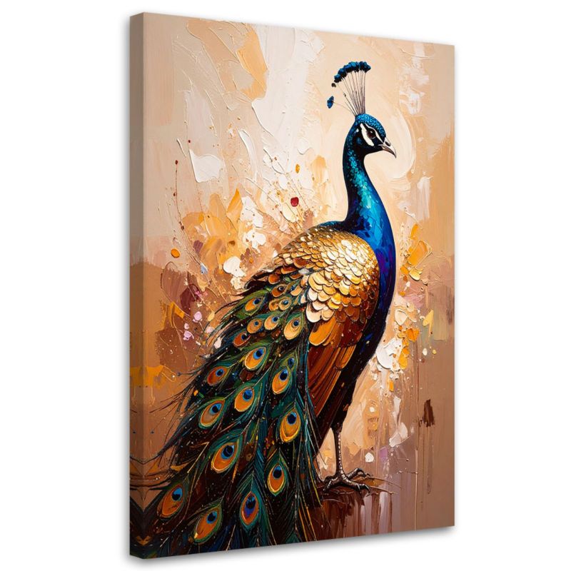 Obraz do salonu Feeby Kolorowy Paw Ptaki na beżowym tle 40x60cm 1szt