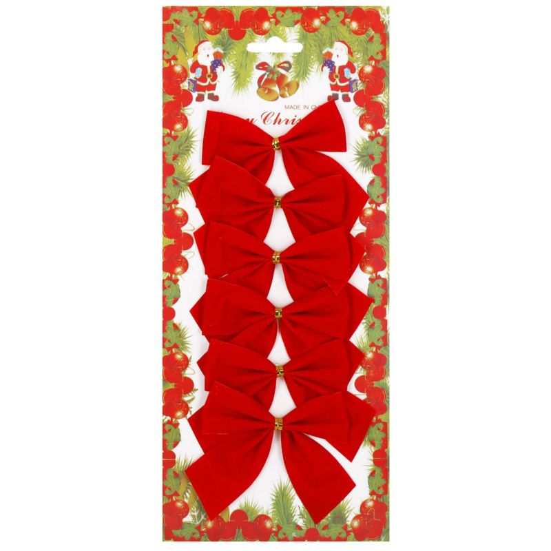 Kokardki na choinkę Springos, brokatowe czerwone 6 szt.