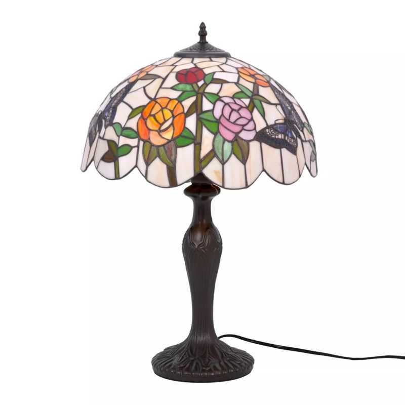 Lampka stołowa Kaja Rose mutlikoloo-antyczny brąz witrażowa 1 x E27 x 20W IP20 wym: 60 x 40 x 40 cm szkło witrażowe - 1 szt.