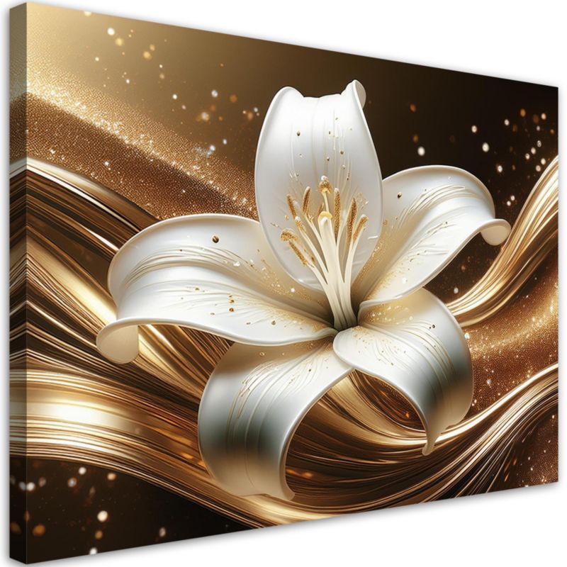 Obraz do salonu sypialni Feeby Biały Kwiat Lilii Brązowy 60x40 cm 1szt