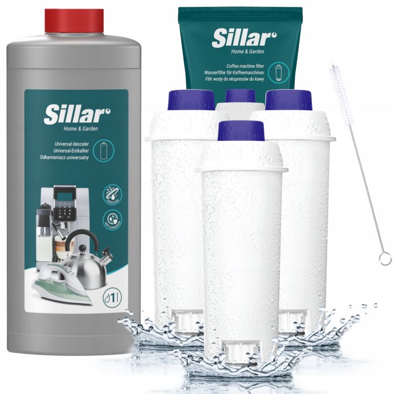 Odkamieniacz Sillar do ekspresu 1l + 3 filtry do wody do ekspresu + wycior, 5szt