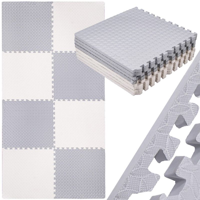 Mata składana dla dzieci Springos 230x120 cm puzzle pianka EVA kremowo-szara 1 szt.