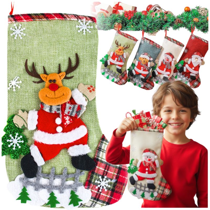 Zestaw Skarpet Świątecznych More&Deco Z Dekoracjami 3D Do Zawieszenia 4 Szt.