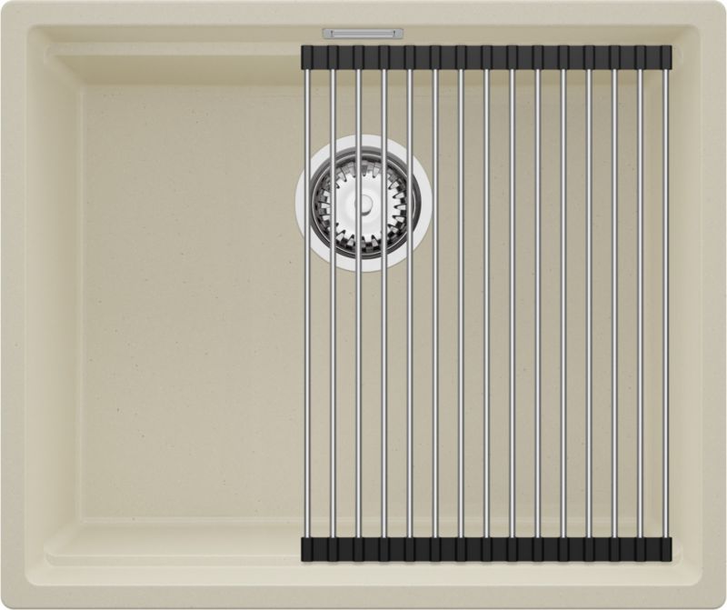 Zlewozmywak podblatowy Praga PRIMAGRAN 56x47cm do szafki od 60cm, Beżowy + Syfon + Zwijany ociekacz, S284, 1 szt.