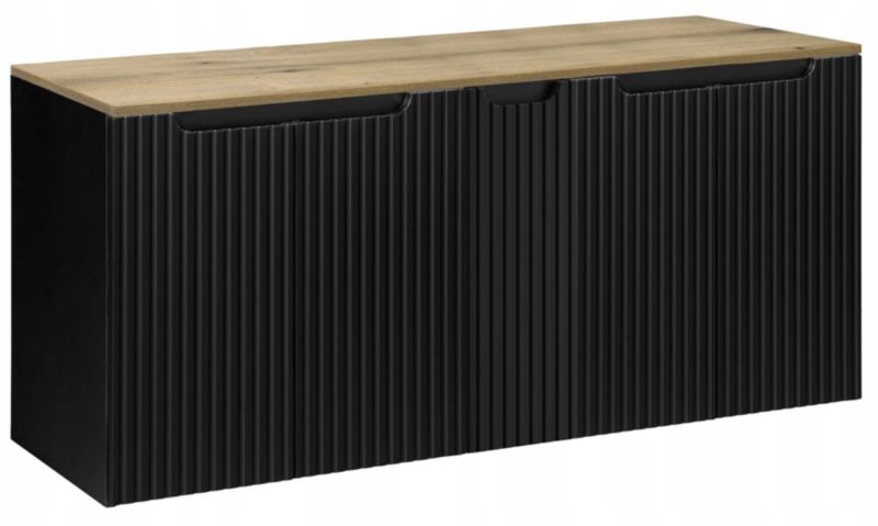 Szafka pod Umywalkę łazienkowa Furnidea 140 cm Wisząca z Blatem Dąb Czarny Nova Black Ryflowane Fronty 5 Drzwi 1 szt.