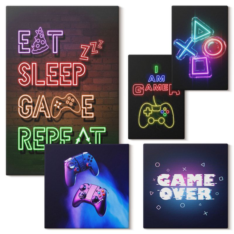 Zestaw Sztuki Na Płótnie Wallfluent Pady do gry Game Over 5 szt.