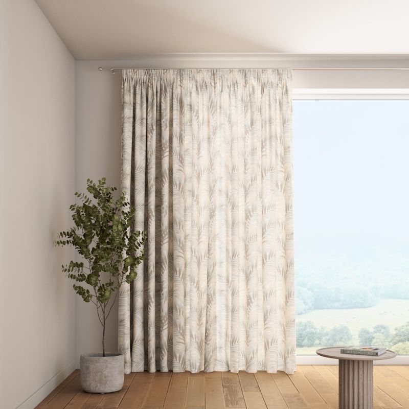 Zasłona na taśmie marszczącej 1 szt. 130 x 260 cm Dekoria beżowo-kremowe liście palmy na białym tle 1 szt.