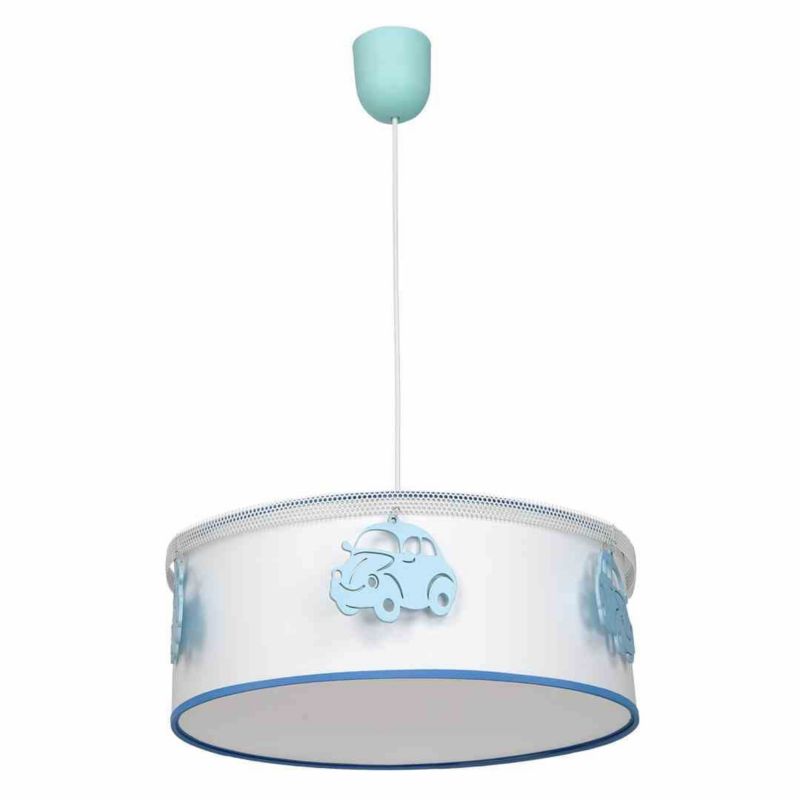 Lampa sufitowa wisząca Milagro Automobile 2841 niebiesko-biała szerokość 35 cm 1xE27 x 60W 1 szt.