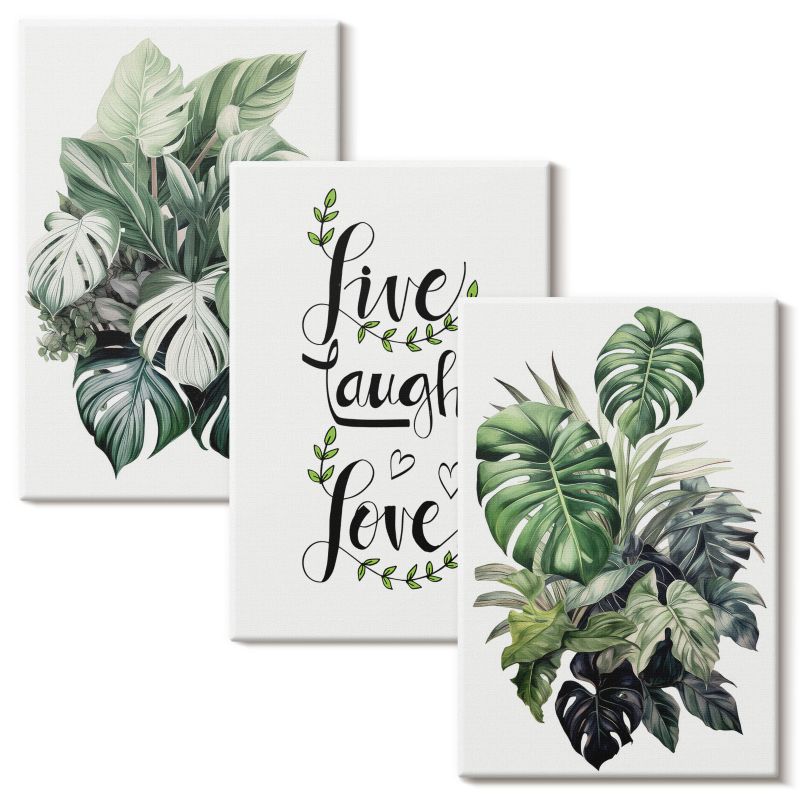 Komplet Obrazów Na Płótnie Wallfluent 40x60 cm Rośliny liściaste żyj śmiej się kochaj 3 szt.