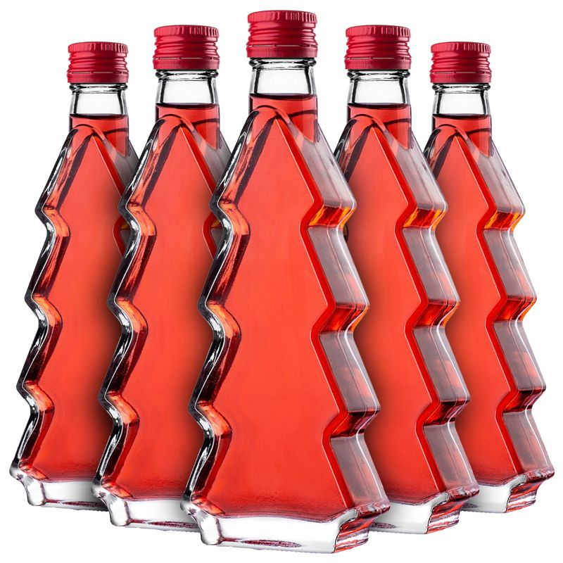 Butelka KADAX szklana choinka 200ml z czerowną zakrętką 5 szt.