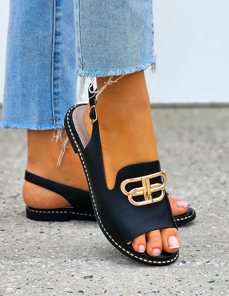 Eleganckie Sandały Damskie Ze Skóry Naturalnej Czarne Blueberry