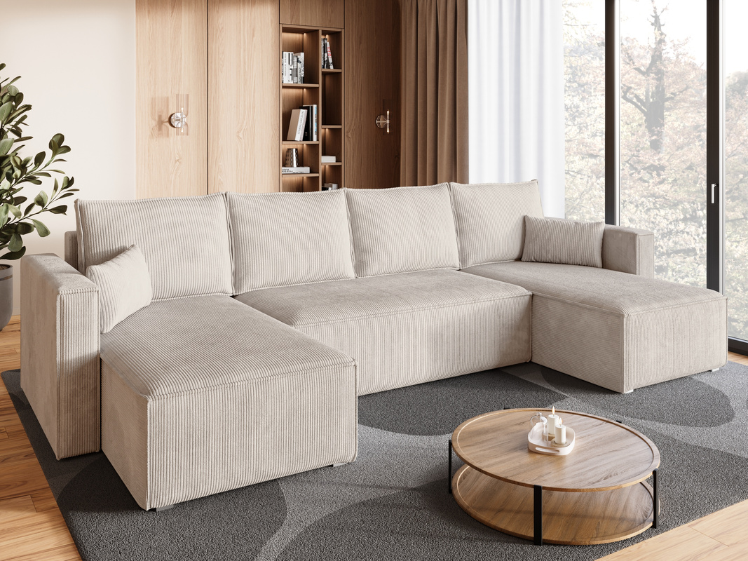 Narożnik sztruksowy z pojemnikiem na pościel TOP U funkcja spania