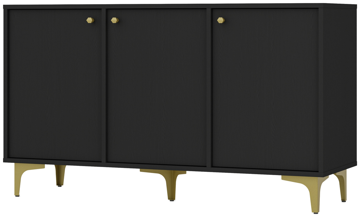 Czarna nowoczesna komoda trzydrzwiowa z półkami 125 cm TOKEN