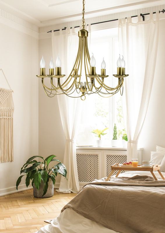 Brązowy żyrandol wiszący 8-punktowy do salonu MUZA metal rustykalny