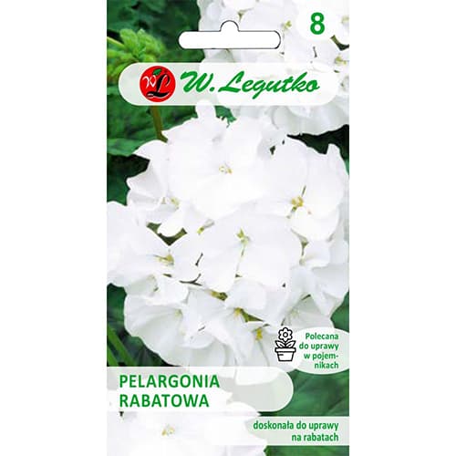 1 szt, Pelargonia rabatowa Gama F1 biała - Nasiona: Ilość w opakowaniu: 0.05 g