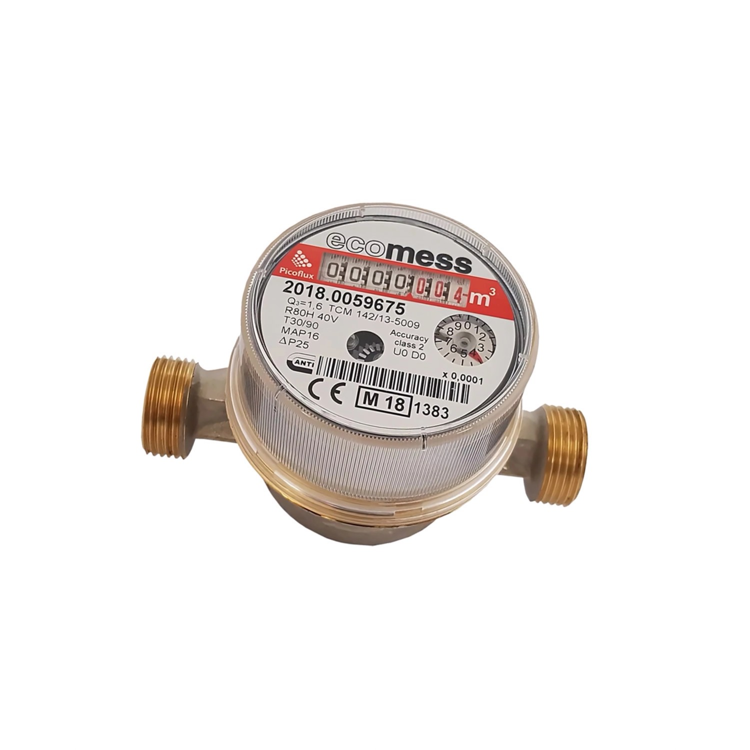 Wodomierz jednostrumieniowy, suchobieżny bez śrubunków do ciepłej wody 1/2