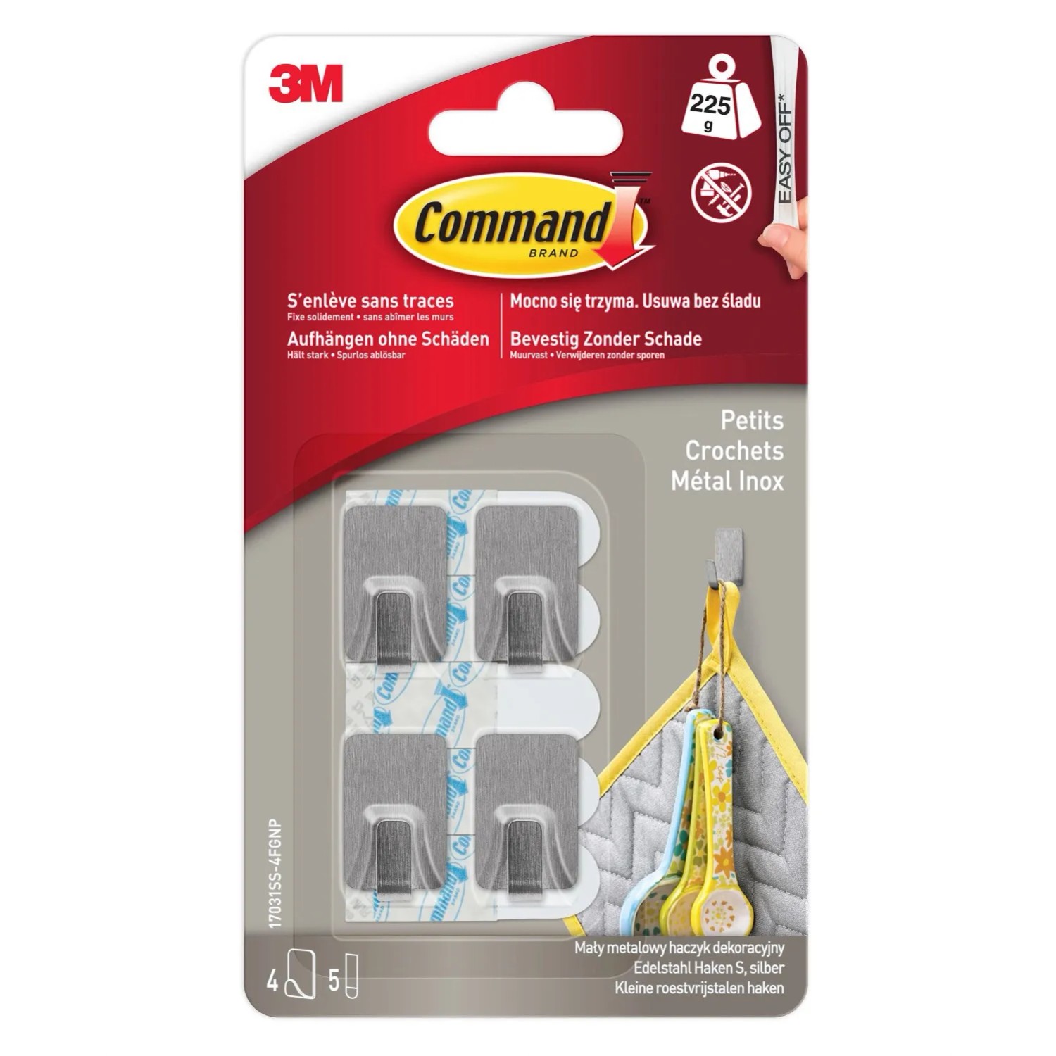 3M Command Małe haczyki dekoracyjne, srebrne, do 225 g 4 szt.