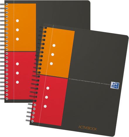 2x Kołonotatnik Oxford International ActiveBook, A5+, w kratkę, 80 kartek, okładka PP, szary