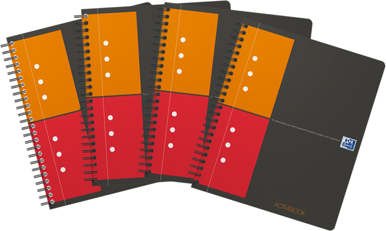 4x Kołonotatnik Oxford International ActiveBook, A5+, w kratkę, 80 kartek, okładka PP, szary