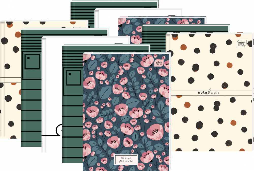 10x Brulion w kratkę Interdruk, A5, twarda oprawa, 160 kartek, mix wzorów