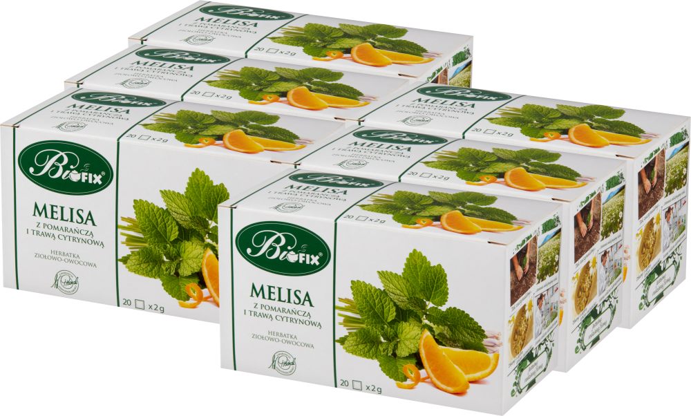 6x Herbata ziołowa w torebkach BiFix, melisa i pomarańcza, 20 sztuk x 2g