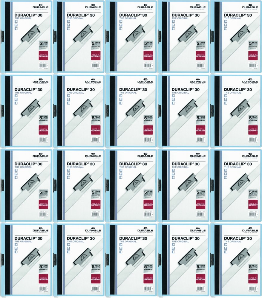 20x Skoroszyt plastikowy z klipsem Durable Duraclip, A4, do 30 kartek niebieski