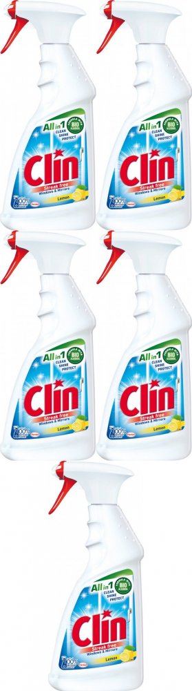 5x Płyn do mycia szyb Clin, z rozpylaczem, lemon, 500ml