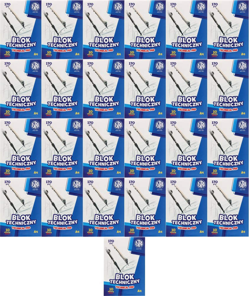 25x Blok techniczny Astra, A4, 10 kartek, biały