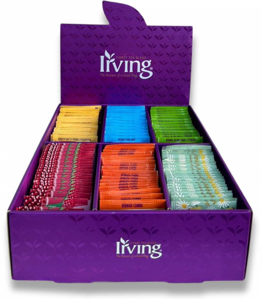 Zestaw herbat w kopertach Irving Professional, dyspenser, 6 smaków, 150 sztuk, 250g (100x1.5g, 50x2g)