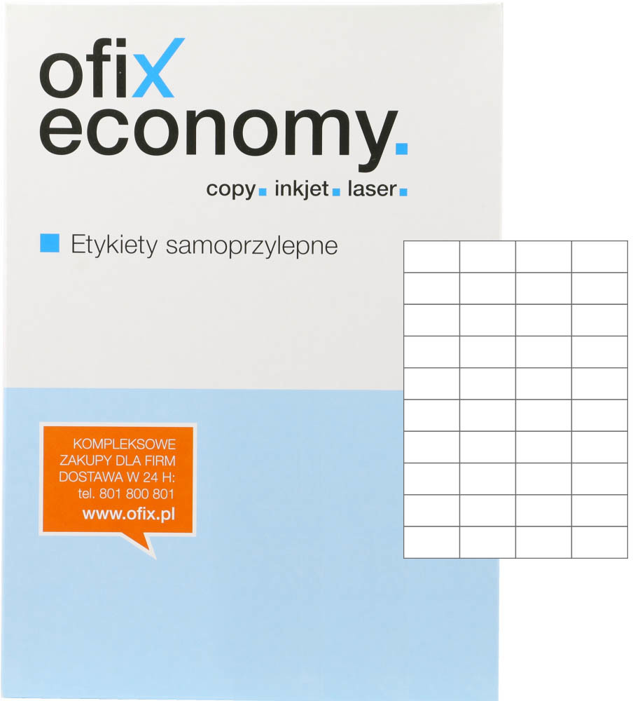 Etykiety samoprzylepne Ofix Economy, 52.5x29.6mm, 100 arkuszy, biały