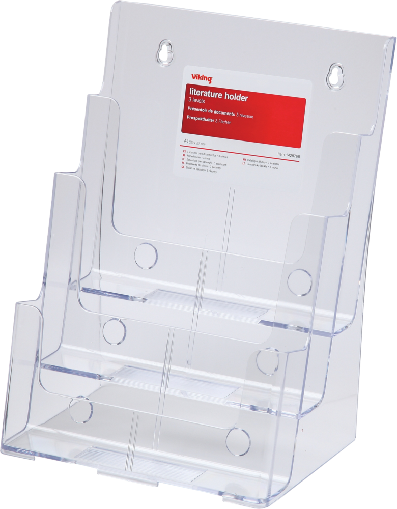 Stojak na prospekty Viking, A4, 3 kieszenie, przezroczysty