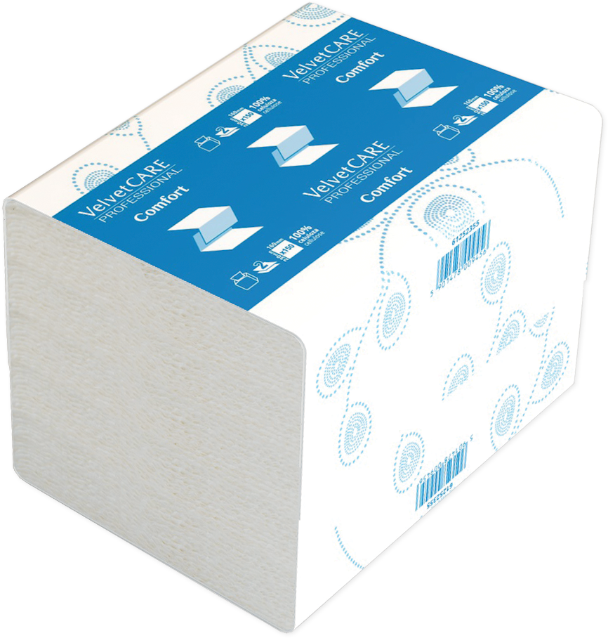 Serwetki dyspenserowe VelvetCARE Professional Comfort, 23x16cm, 2-warstwowe, 150 listków, biały
