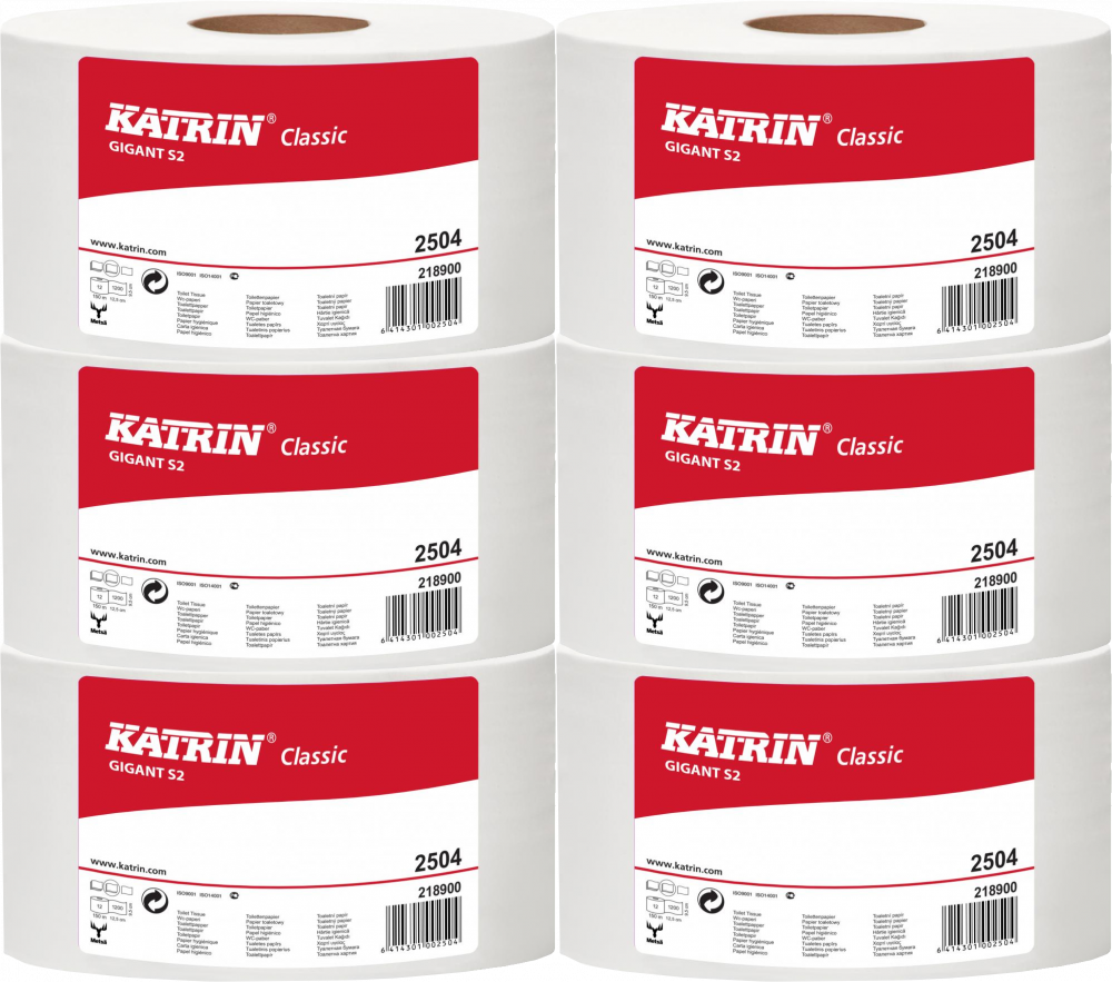 6x Papier toaletowy Katrin S2 Classic Gigant, 2-warstwowy, 9.5cmx150m, biały