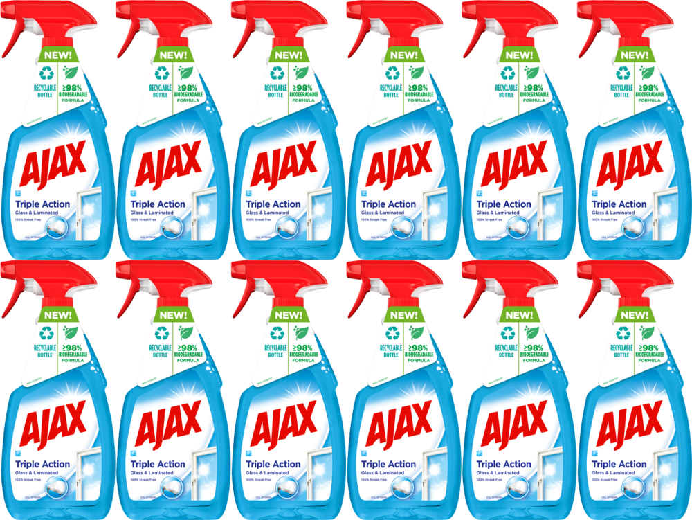 12x Płyn do mycia szyb Ajax Triple Action, z rozpylaczem, 500ml