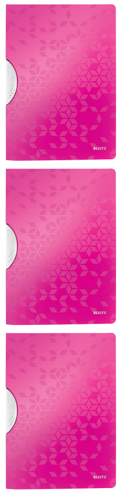 3x Skoroszyt plastikowy z klipsem Leitz Wow ColorClip, A4, do 30 kartek, różowy