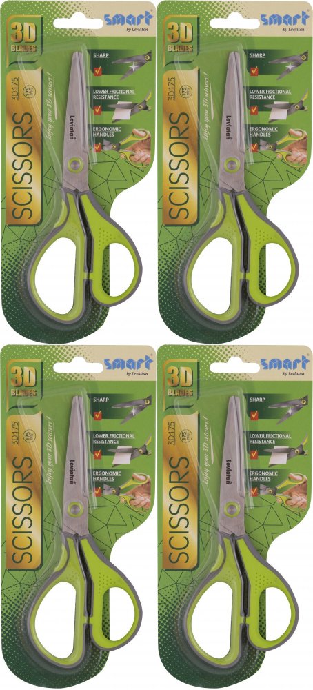 4x Nożyczki biurowe Leviatan Smart 3D175, 17.5cm, zielony