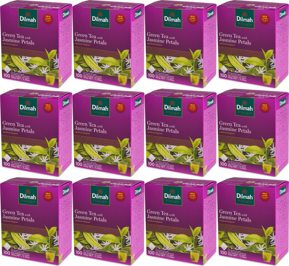 12x Herbata zielona smakowa w torebkach Dilmah Jasmine Green Tea, jaśminowa, 100 sztuk x 1.5g