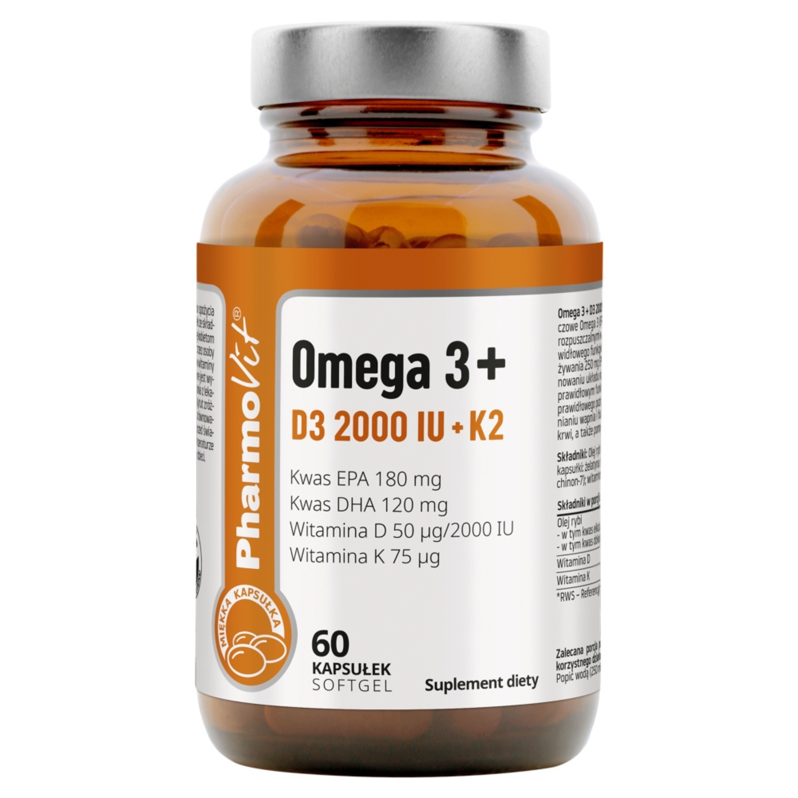 Pharmovit, omega 3+ d3 2000 iu + k2, 60 kapsułek