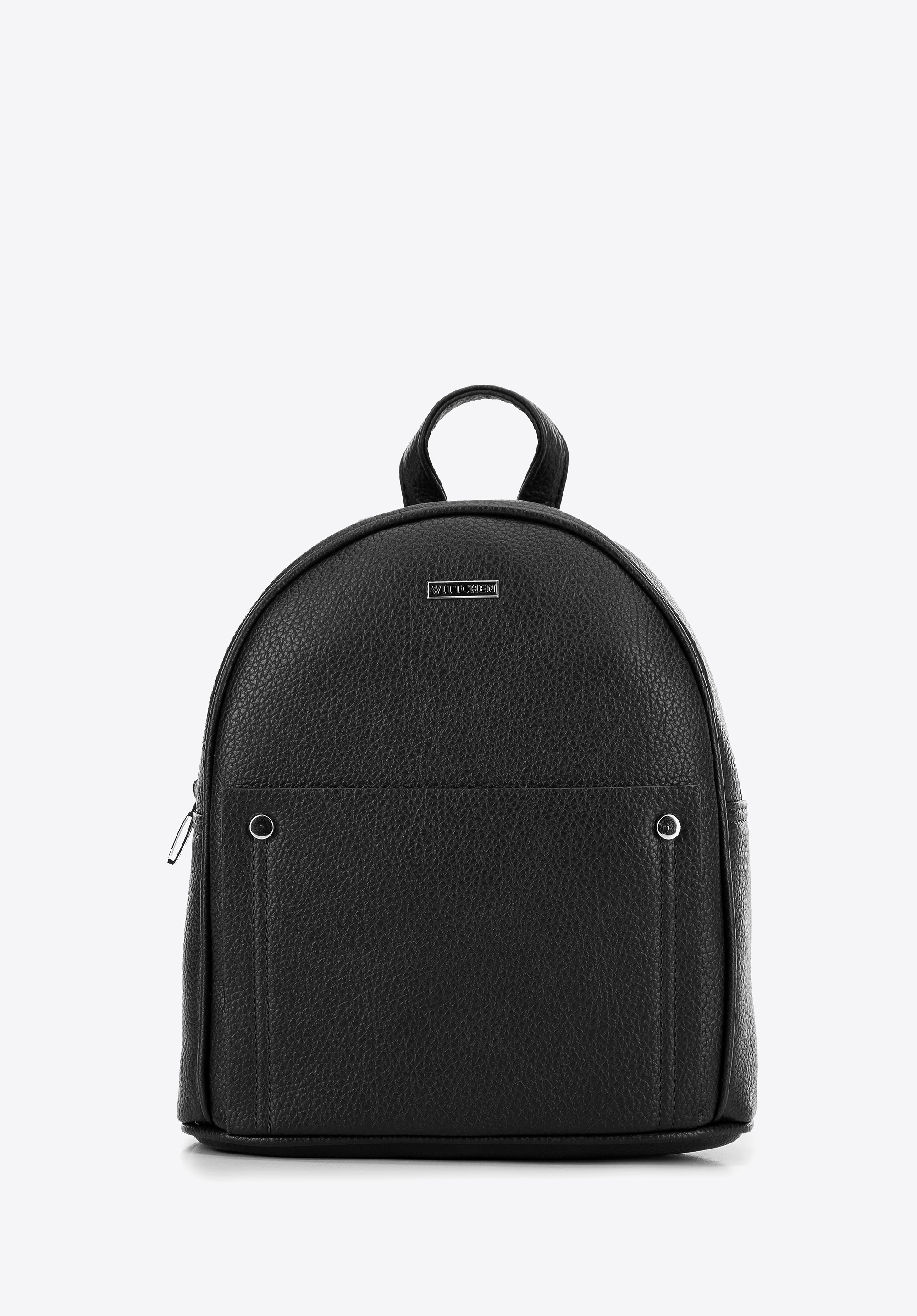 Damski plecak ze skóry ekologicznej z nitami czarno - srebrny